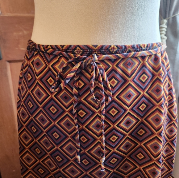 70s Print Rayon‎ Pull On Skirt With Tie Women's Size Large - Picture 3 of 8